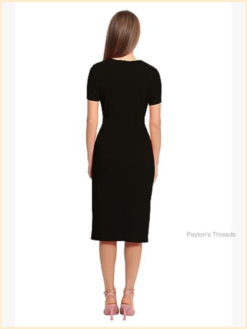 Ruched Waist Crepe Sheath Dress with Jewel Neck Short Sleeves Workwear - Picture 5 of 5